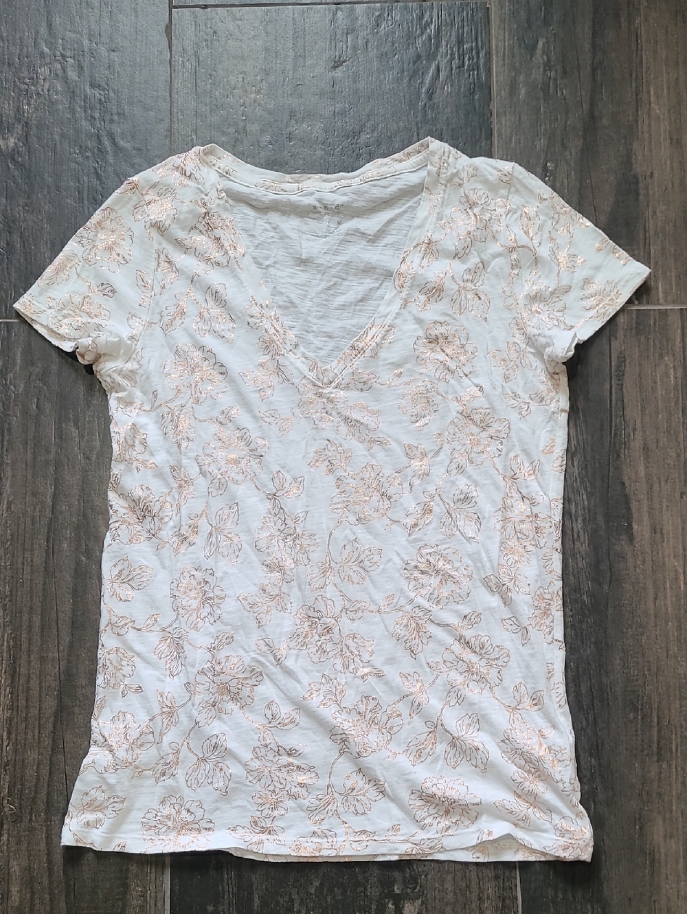 a new day White V-Neck Tee with Rose Gold Floral Foil